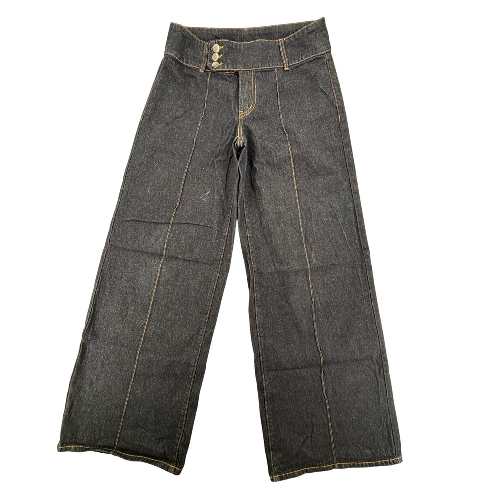 Cider Jeans Womens Medium Dark Navy Blue Wide Leg High Waist Seam Detail